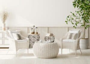 Runder Rattan Tisch im Wohnzimmer (depositphotos.com)