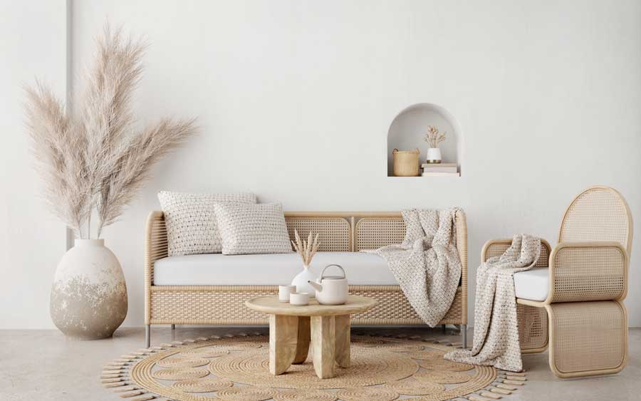 Schöne Rattanmöbel: Sofa, Sessel und Teppich (depositphotos.com) Schöne Rattanmöbel: Sofa, Sessel und Teppich (depositphotos.com)