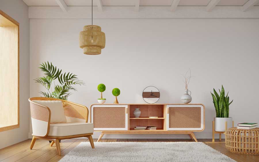 Schöne Rattanmöbel mit verschiedenen Mustern: Rattanlampe, Sidebaord und Sessel im Wiener Geflecht, Rattan Beistelltisch (depositphotos.com) Schöne Rattanmöbel mit verschiedenen Mustern: Rattanlampe, Sidebaord und Sessel im Wiener Geflecht, Rattan Beistelltisch (depositphotos.com)